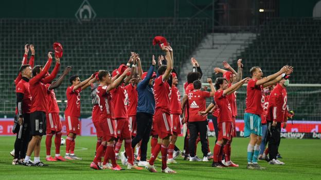 Bayern win eighth consecutive title and celebrate in empty stadium