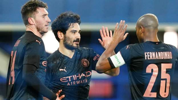 Everton 0-2 Man City: Ilkay Gundogan & De Bruyne goals keep quadruple hopes alive