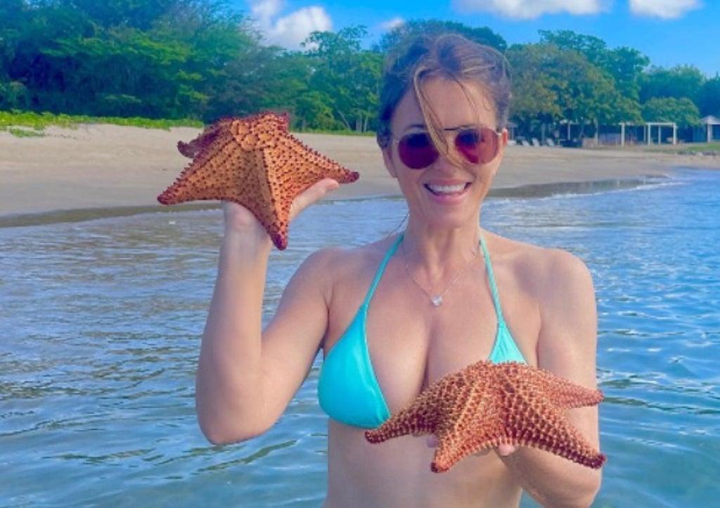 Elizabeth Hurley receives backlash for posing with starfish in beach photo